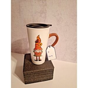 Sheffield Home Gnome Ceramic Travel Mug Autumn Fall Pumpkin Lidded New Sunflower